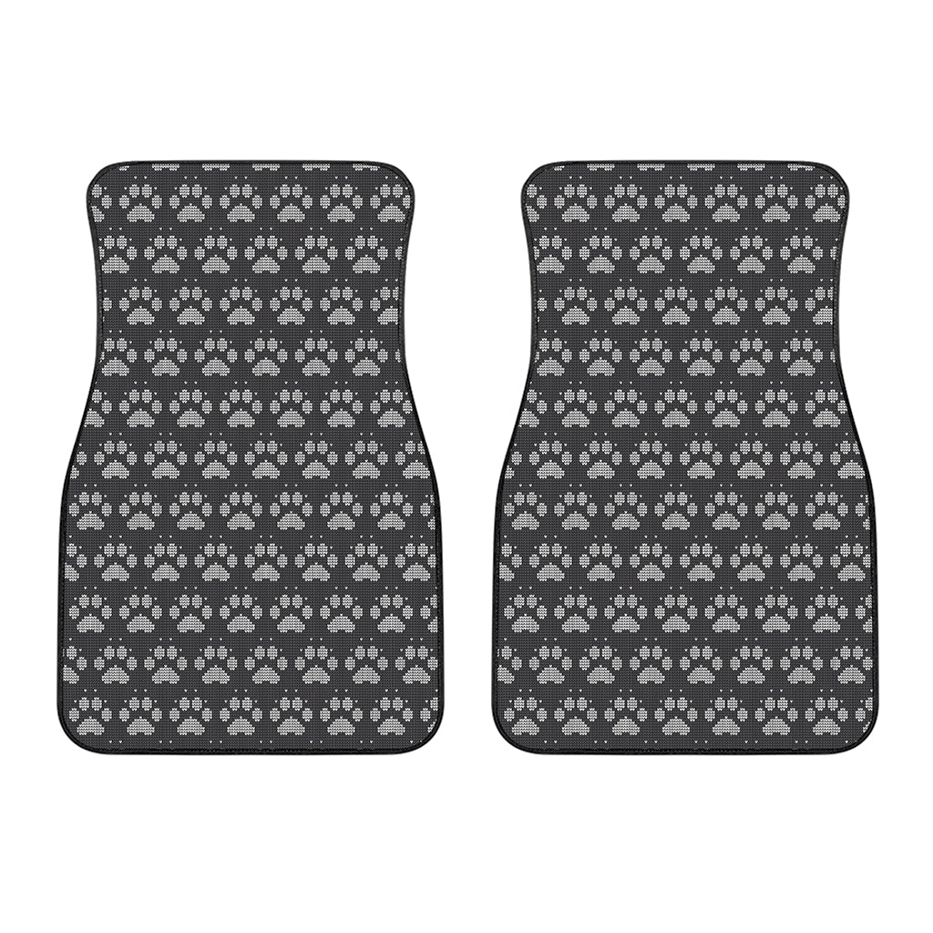 Grey And White Paw Knitted Pattern Print Front Car Floor Mats