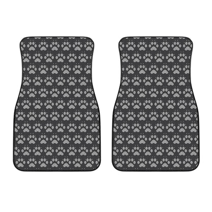 Grey And White Paw Knitted Pattern Print Front Car Floor Mats