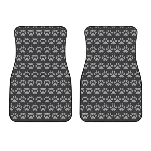 Grey And White Paw Knitted Pattern Print Front Car Floor Mats