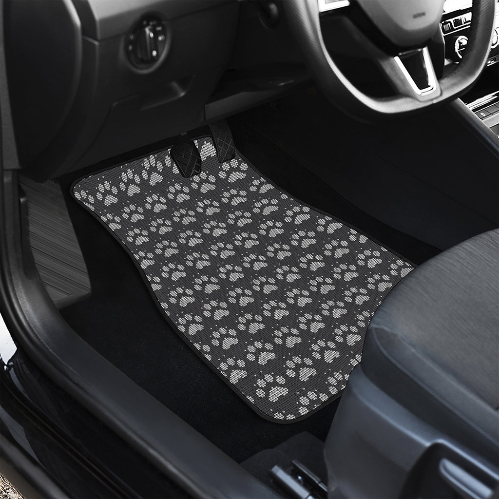 Grey And White Paw Knitted Pattern Print Front Car Floor Mats