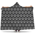 Grey And White Paw Knitted Pattern Print Hooded Blanket