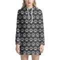 Grey And White Paw Knitted Pattern Print Pullover Hoodie Dress