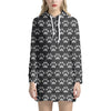 Grey And White Paw Knitted Pattern Print Hoodie Dress