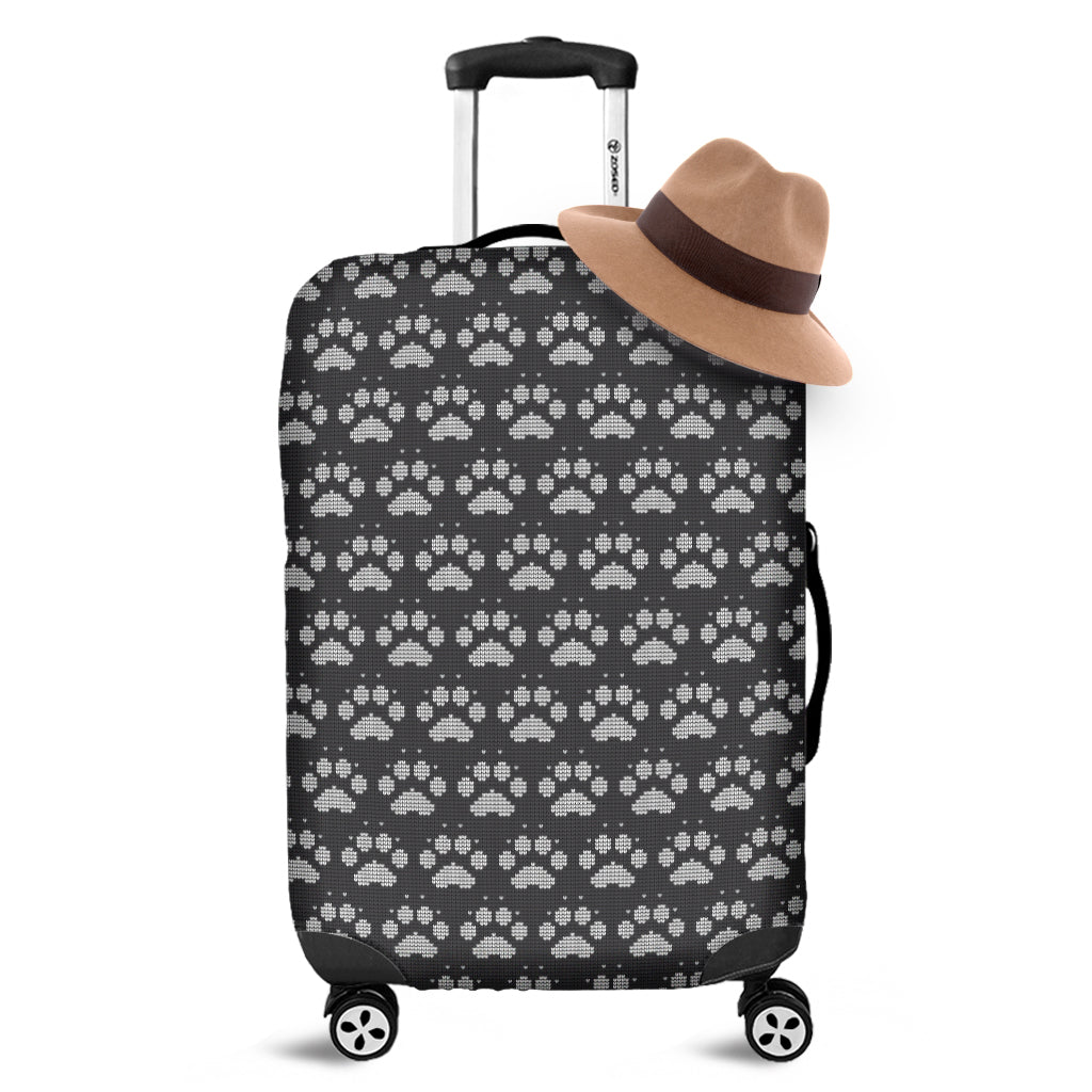 Grey And White Paw Knitted Pattern Print Luggage Cover