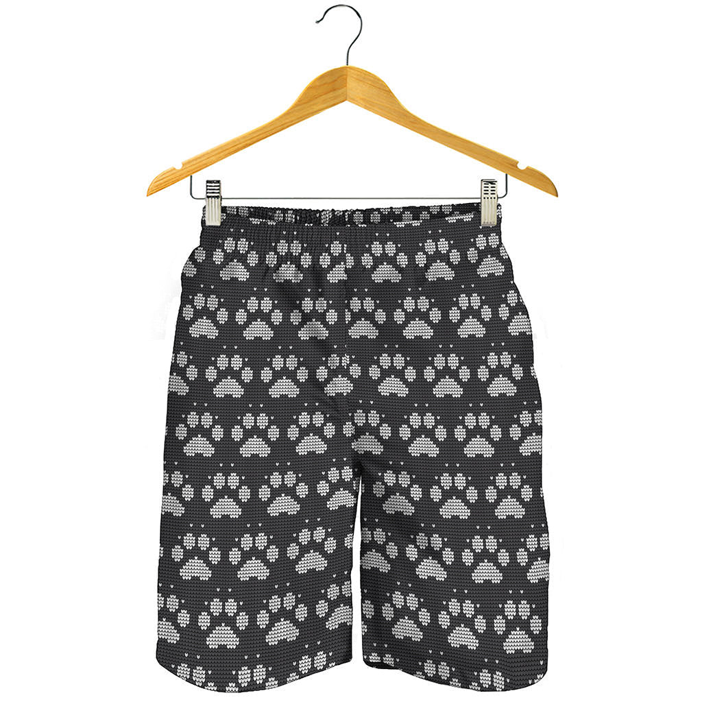 Grey And White Paw Knitted Pattern Print Men's Shorts