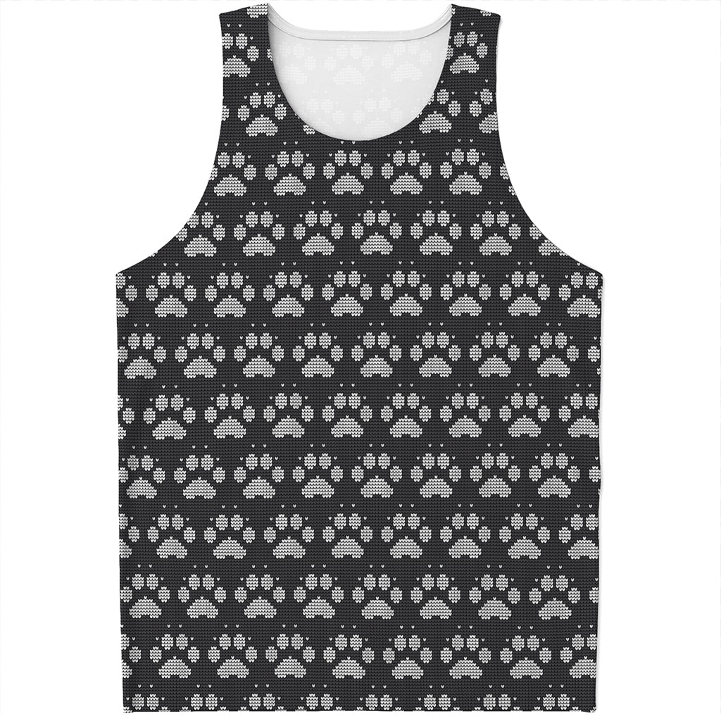 Grey And White Paw Knitted Pattern Print Men's Tank Top