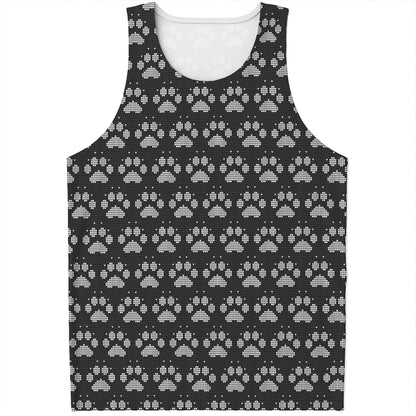 Grey And White Paw Knitted Pattern Print Men's Tank Top