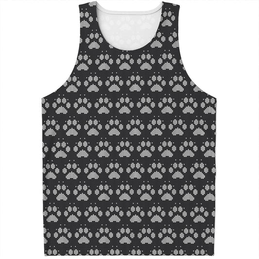 Grey And White Paw Knitted Pattern Print Men's Tank Top