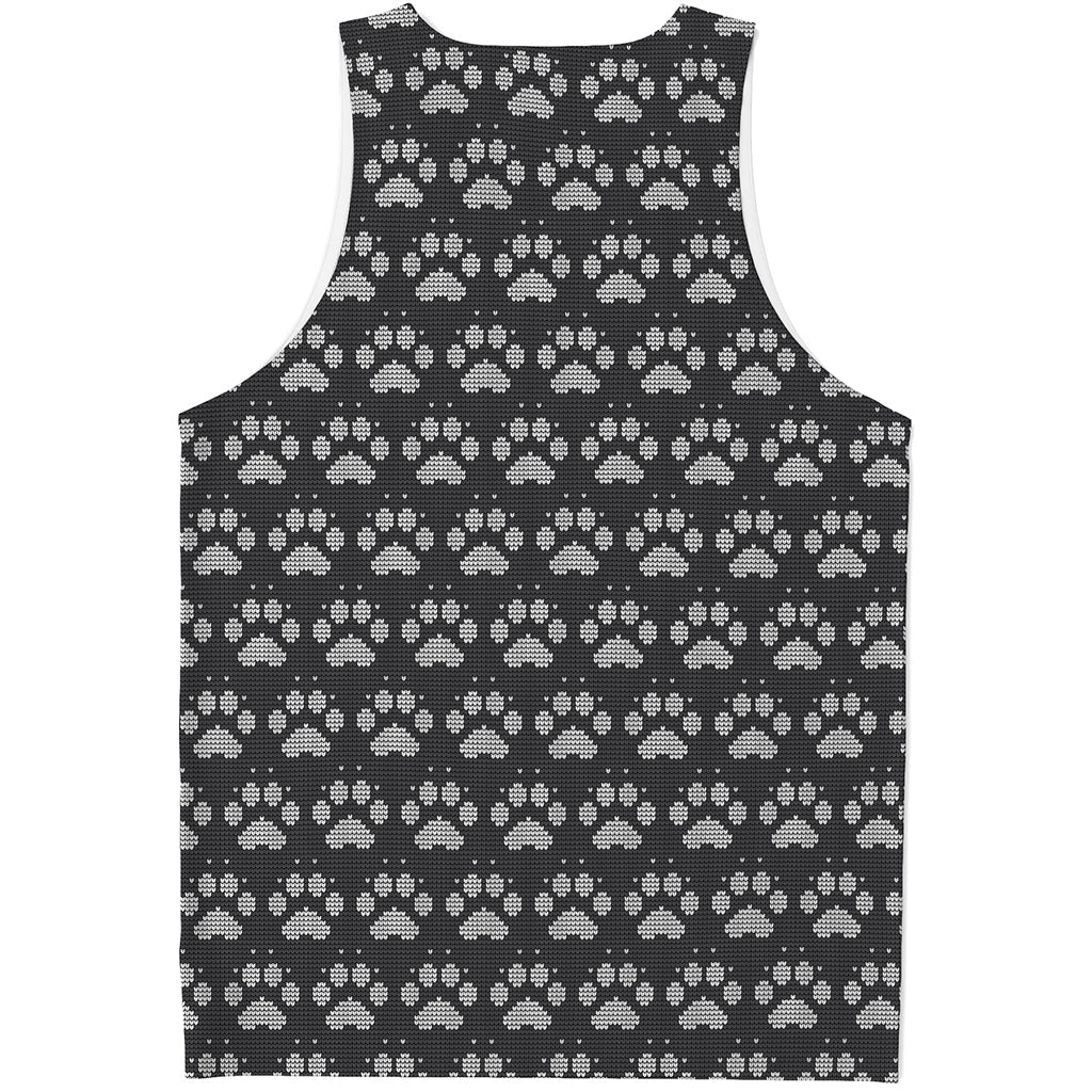 Grey And White Paw Knitted Pattern Print Men's Tank Top