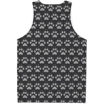 Grey And White Paw Knitted Pattern Print Men's Tank Top
