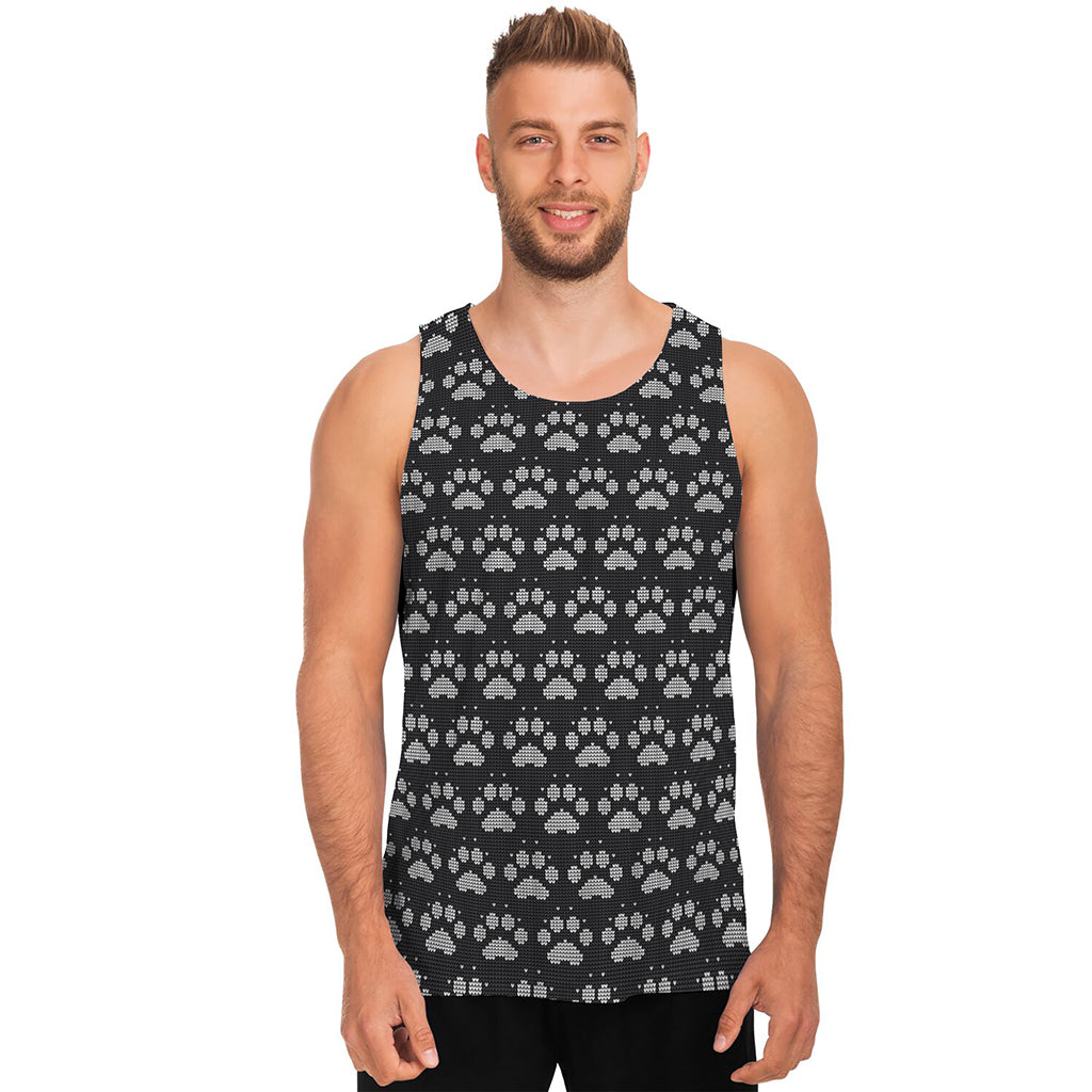 Grey And White Paw Knitted Pattern Print Men's Tank Top