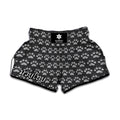 Grey And White Paw Knitted Pattern Print Muay Thai Boxing Shorts