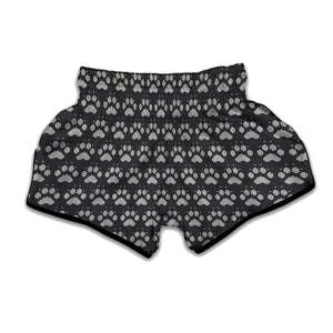 Grey And White Paw Knitted Pattern Print Muay Thai Boxing Shorts