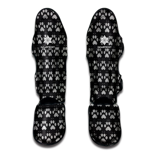 Grey And White Paw Knitted Pattern Print Muay Thai Shin Guard