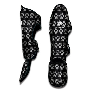 Grey And White Paw Knitted Pattern Print Muay Thai Shin Guard