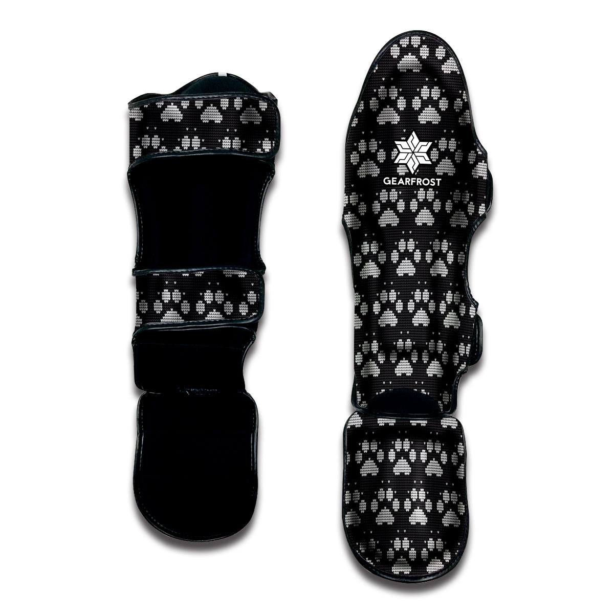 Grey And White Paw Knitted Pattern Print Muay Thai Shin Guard