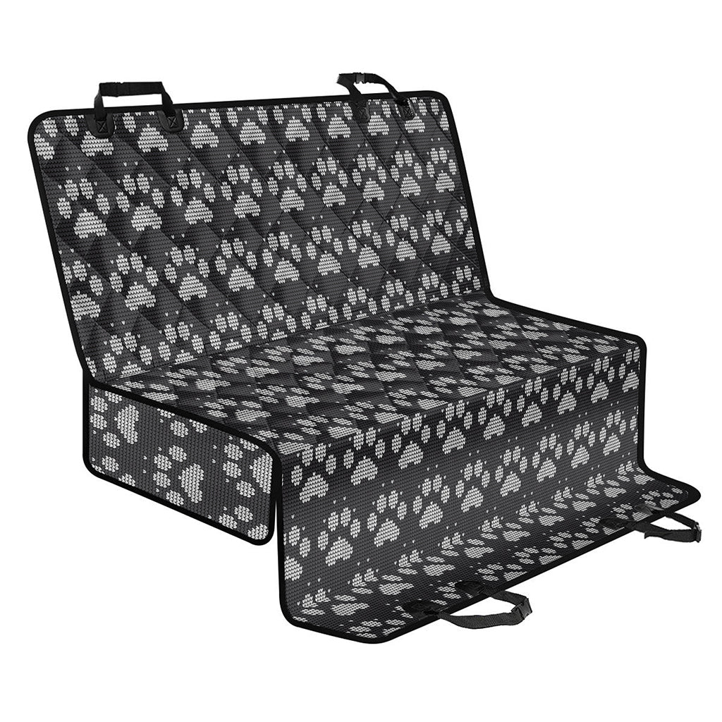 Grey And White Paw Knitted Pattern Print Pet Car Back Seat Cover