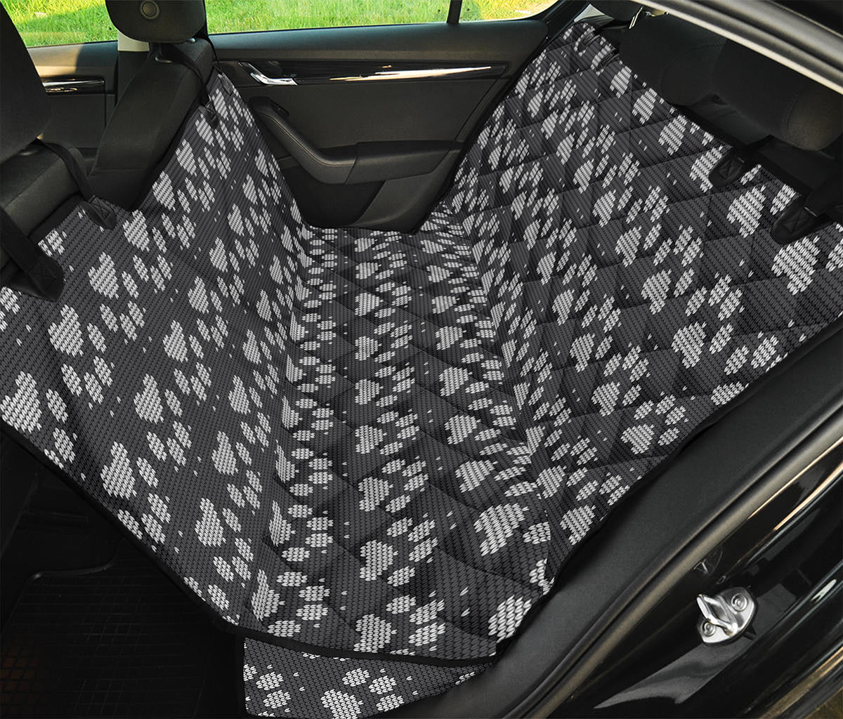 Grey And White Paw Knitted Pattern Print Pet Car Back Seat Cover