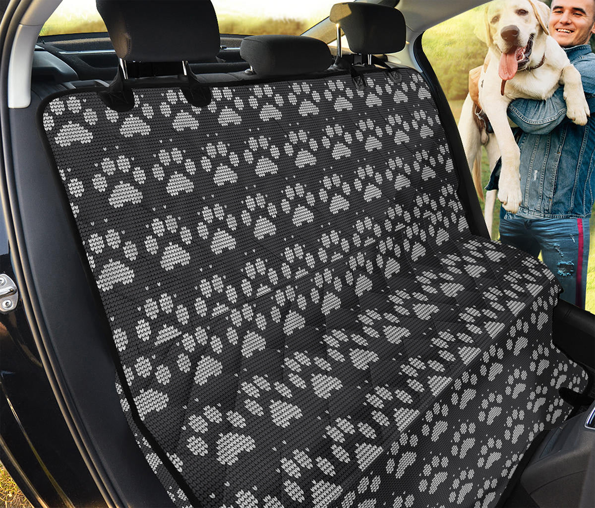 Grey And White Paw Knitted Pattern Print Pet Car Back Seat Cover