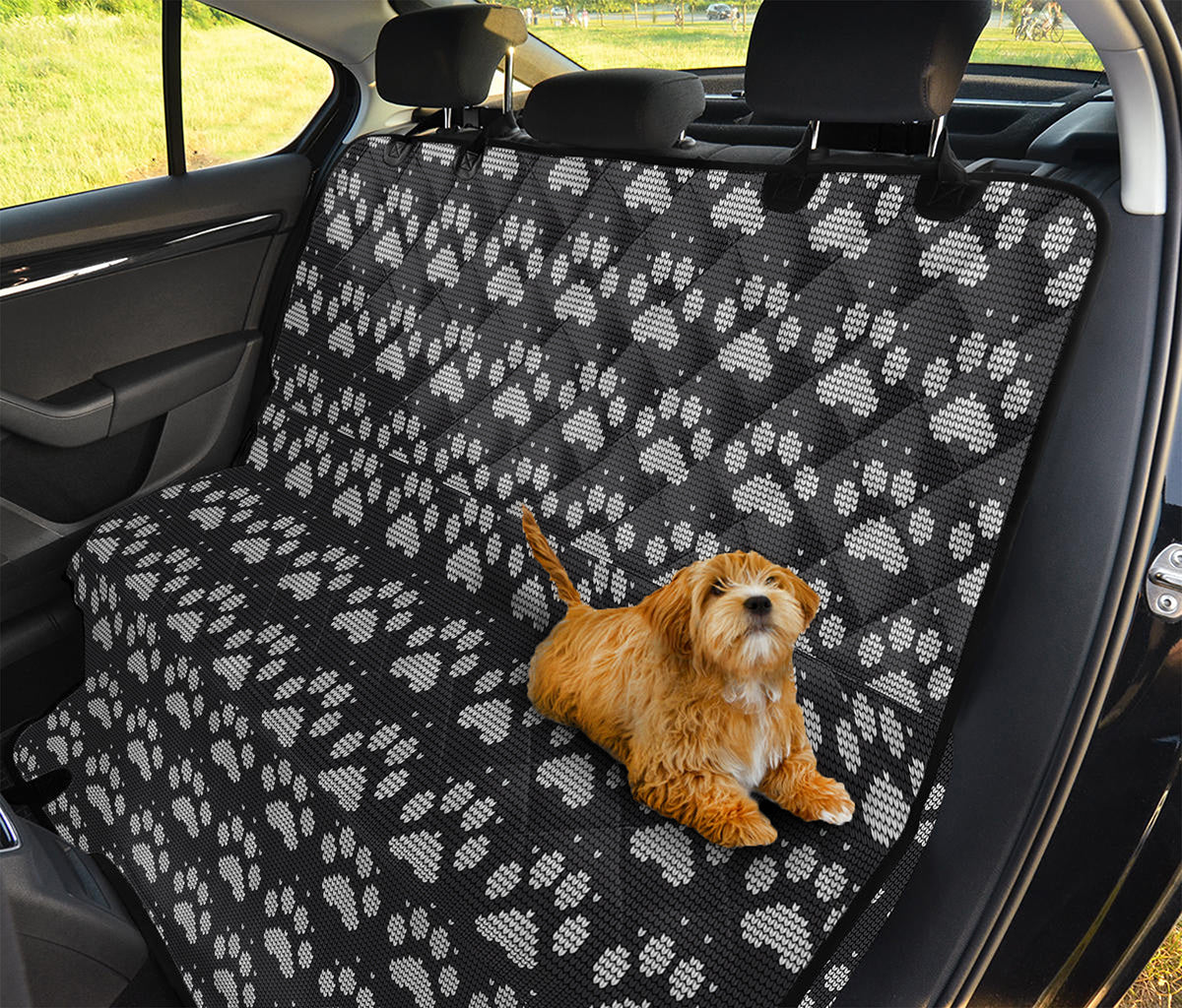 Grey And White Paw Knitted Pattern Print Pet Car Back Seat Cover