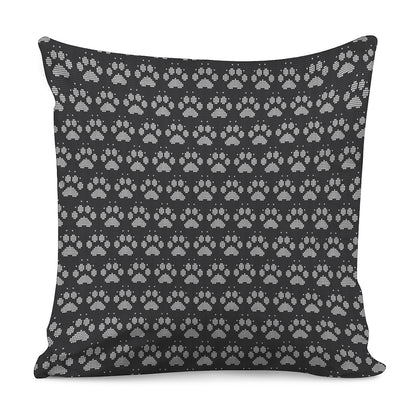 Grey And White Paw Knitted Pattern Print Pillow Cover