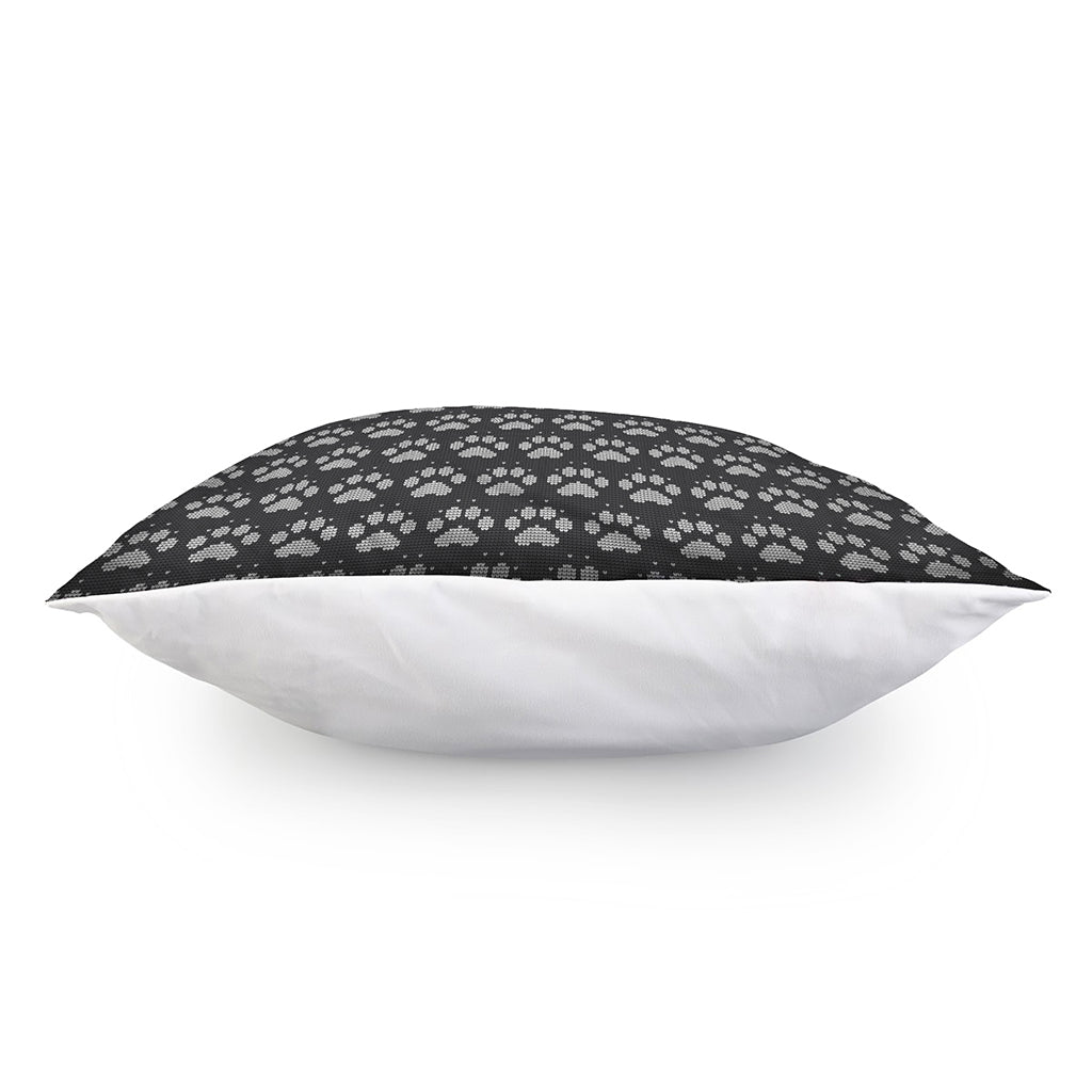 Grey And White Paw Knitted Pattern Print Pillow Cover