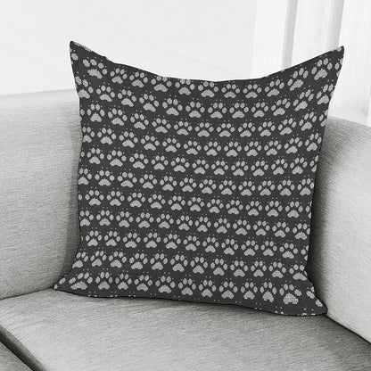 Grey And White Paw Knitted Pattern Print Pillow Cover