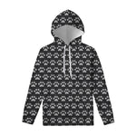 Grey And White Paw Knitted Pattern Print Pullover Hoodie
