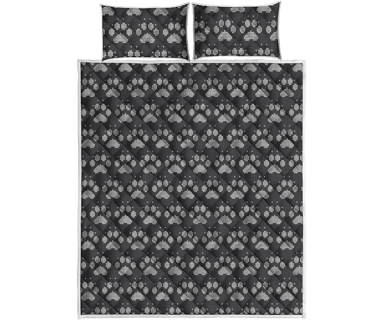 Grey And White Paw Knitted Pattern Print Quilt Bed Set