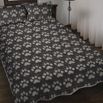 Grey And White Paw Knitted Pattern Print Quilt Bed Set