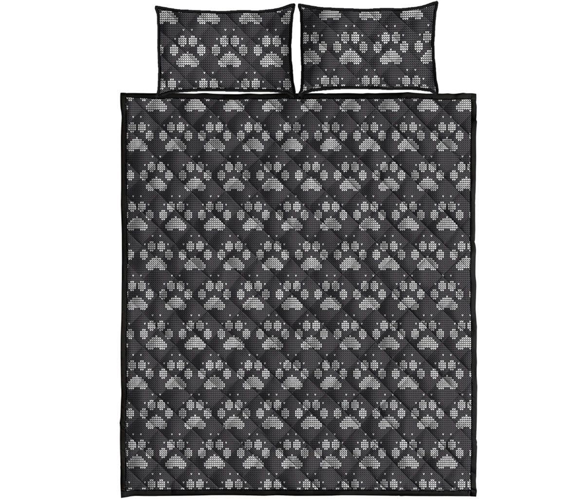 Grey And White Paw Knitted Pattern Print Quilt Bed Set