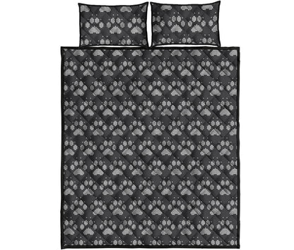 Grey And White Paw Knitted Pattern Print Quilt Bed Set
