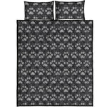 Grey And White Paw Knitted Pattern Print Quilt Bed Set