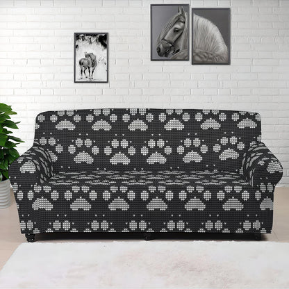 Grey And White Paw Knitted Pattern Print Sofa Cover