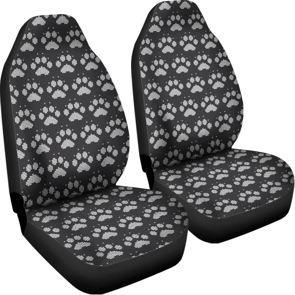 Grey And White Paw Knitted Pattern Print Universal Fit Car Seat Covers