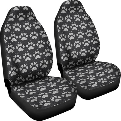Grey And White Paw Knitted Pattern Print Universal Fit Car Seat Covers