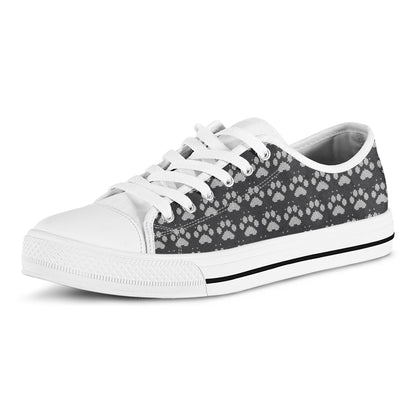 Grey And White Paw Knitted Pattern Print White Low Top Shoes