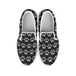 Grey And White Paw Knitted Pattern Print White Slip On Shoes