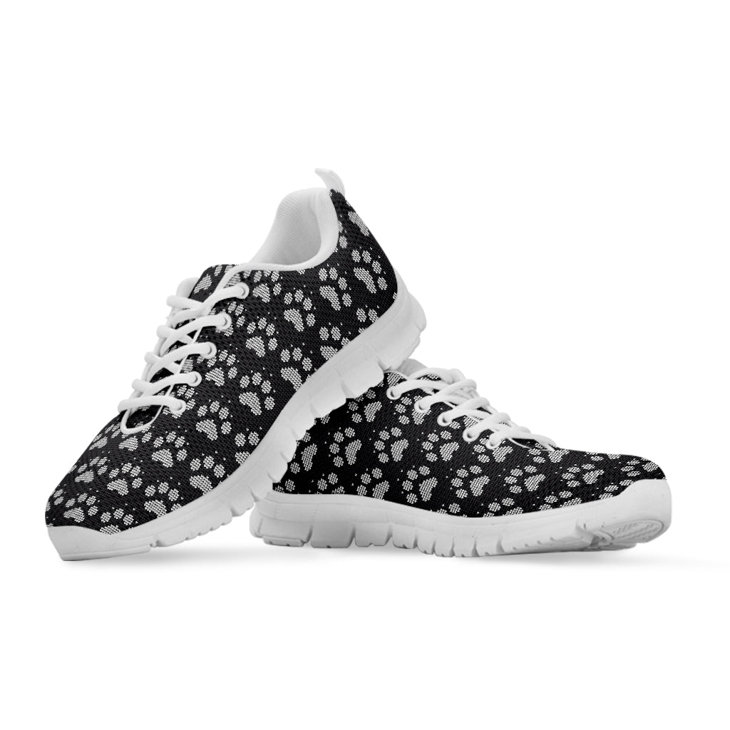 Grey And White Paw Knitted Pattern Print White Sneakers
