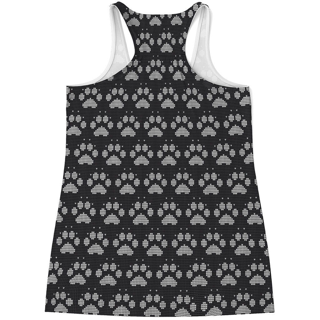 Grey And White Paw Knitted Pattern Print Women's Racerback Tank Top