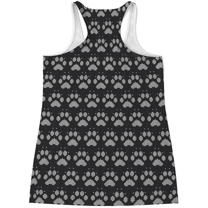 Grey And White Paw Knitted Pattern Print Women's Racerback Tank Top