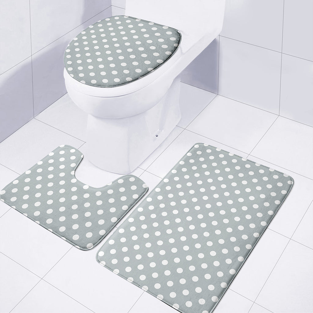 Grey And White Polka Dot Pattern Print 3 Piece Bath Mat Set