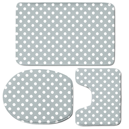 Grey And White Polka Dot Pattern Print 3 Piece Bath Mat Set