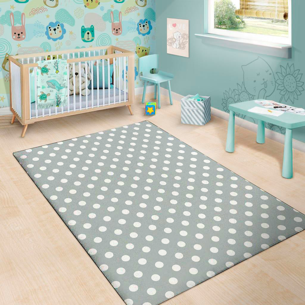 Grey And White Polka Dot Pattern Print Area Rug