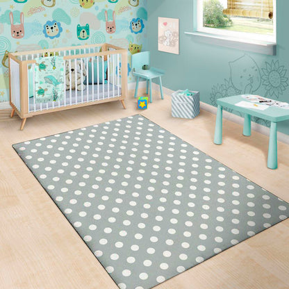 Grey And White Polka Dot Pattern Print Area Rug