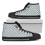 Grey And White Polka Dot Pattern Print Black High Top Shoes