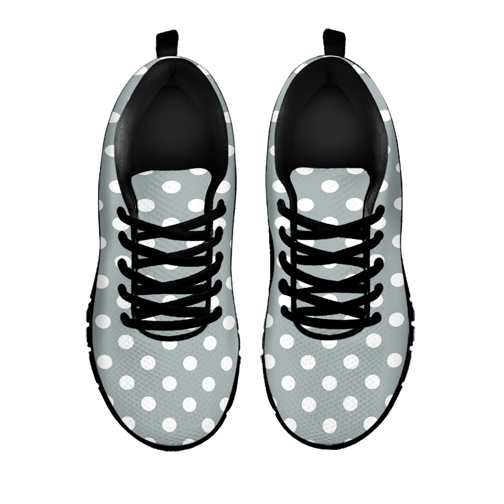 Grey And White Polka Dot Pattern Print Black Sneakers