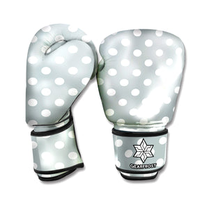 Grey And White Polka Dot Pattern Print Boxing Gloves