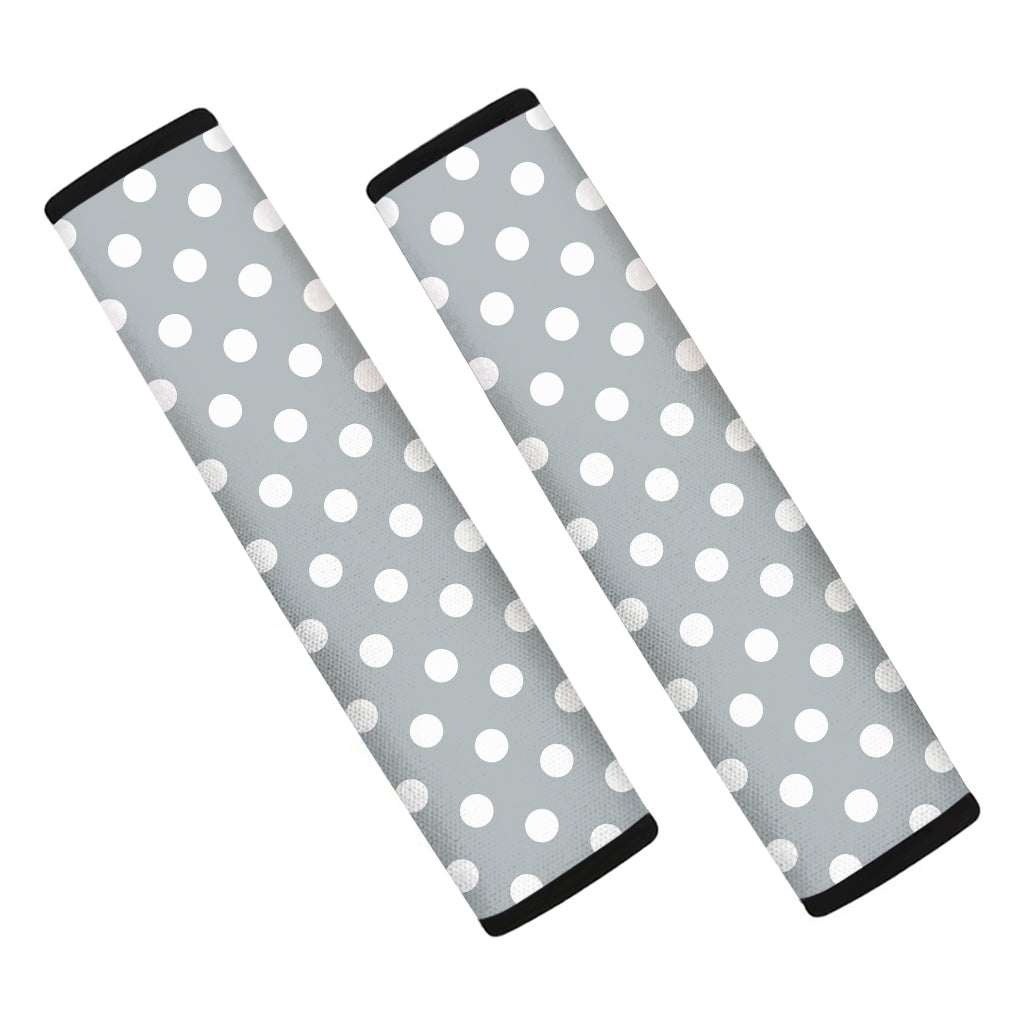 Grey And White Polka Dot Pattern Print Car Seat Belt Covers