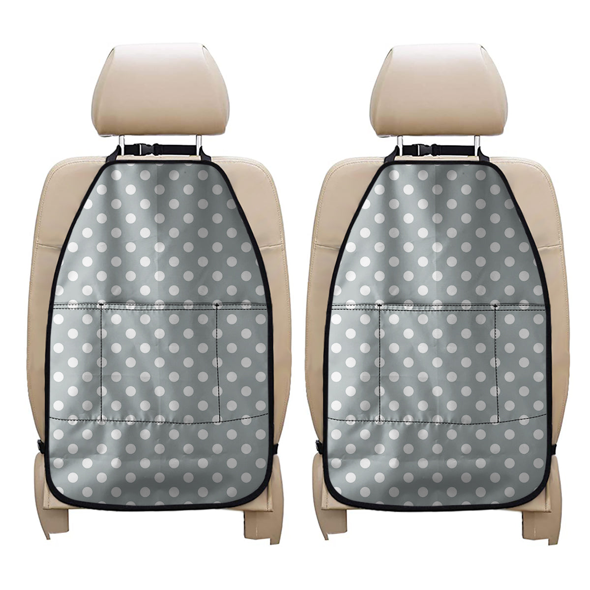 Grey And White Polka Dot Pattern Print Car Seat Organizers